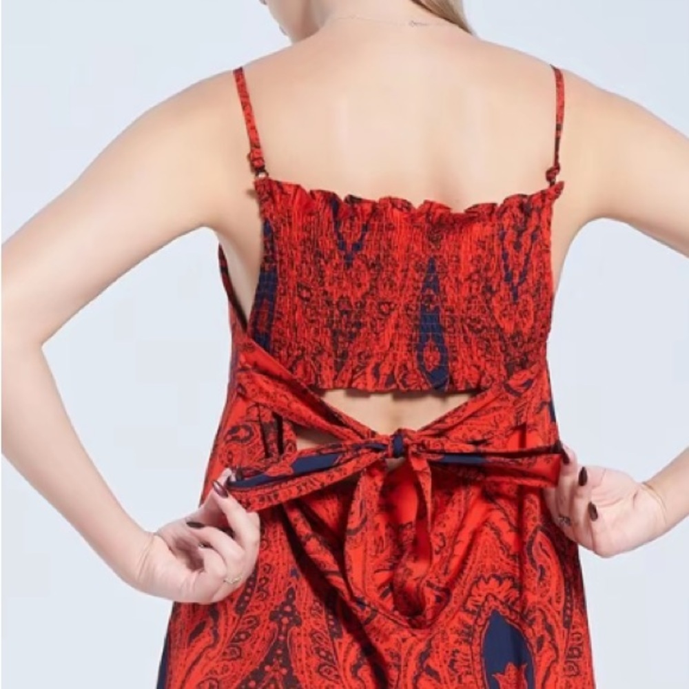 Asymmetrical Red Paisley Maxi Dress - Picture 3 of 6